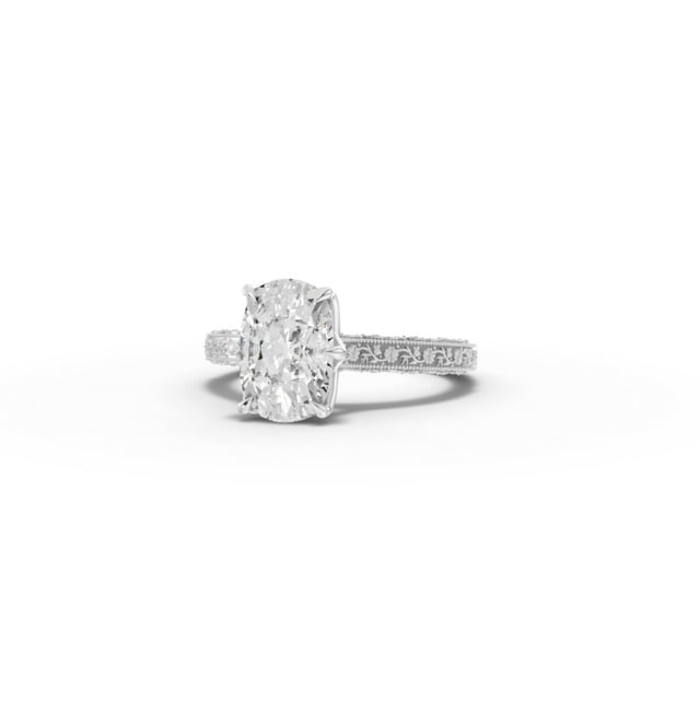 2.50 CT Cushion Lab Diamond Solitaire Ring with Filigree and Milgrain Edges