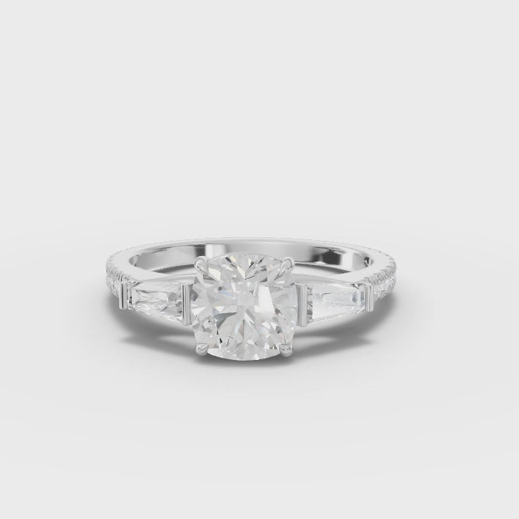 360 rotation of 2.22 CT cushion trinity lab-grown diamond ring