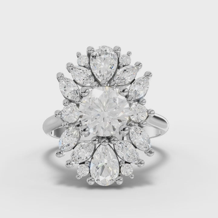 360 rotation of 2.99 CT floral cluster lab-grown diamond ring