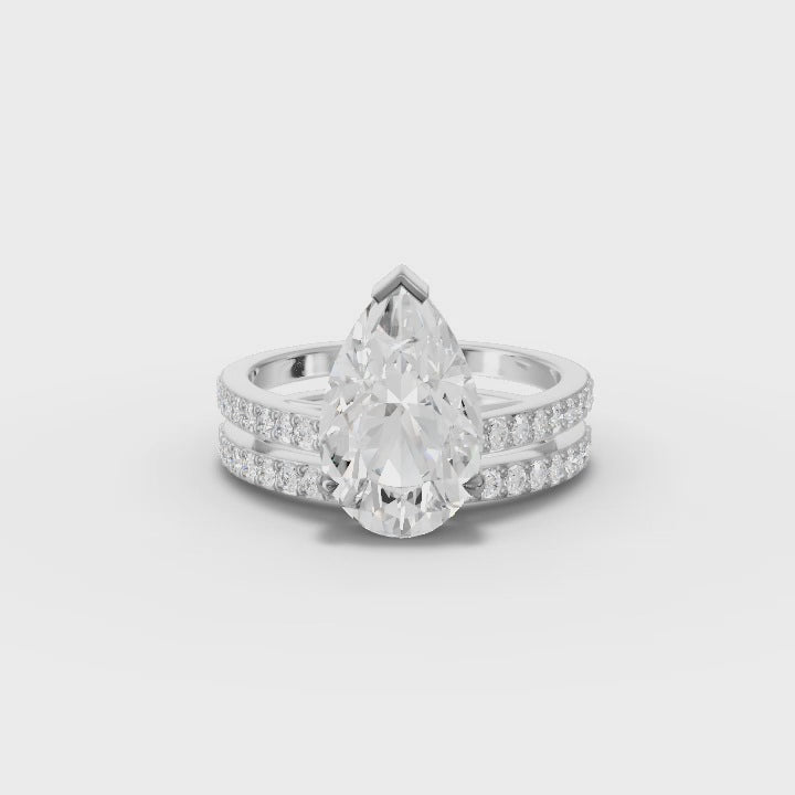 360 rotation of 3.44 CT pear lab-grown diamond pavé ring