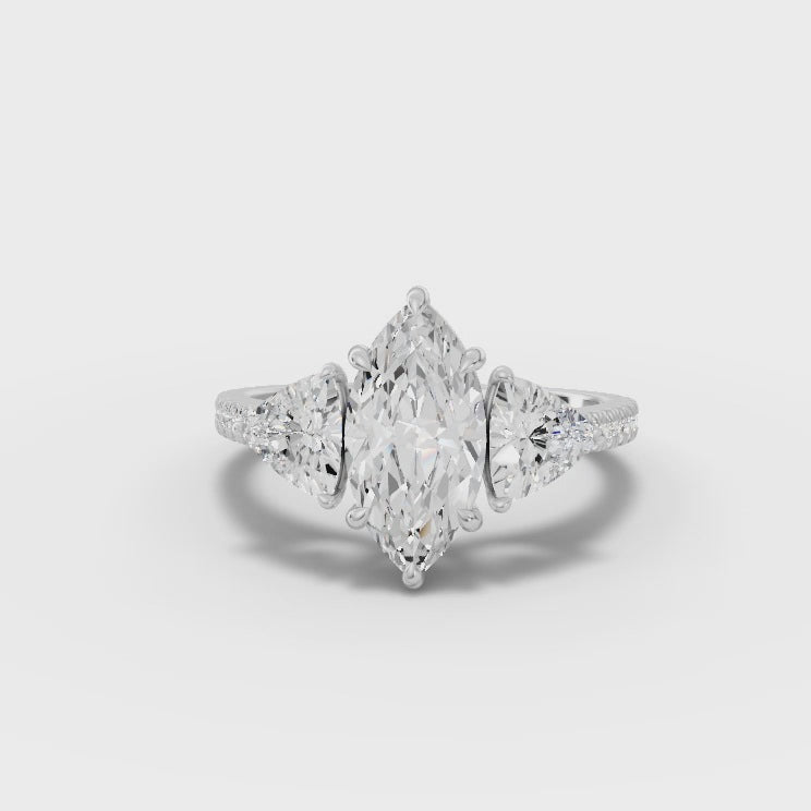 Marquise Cut Lab Diamond Three-Stone Engagement Ring · Trillion Side Stones