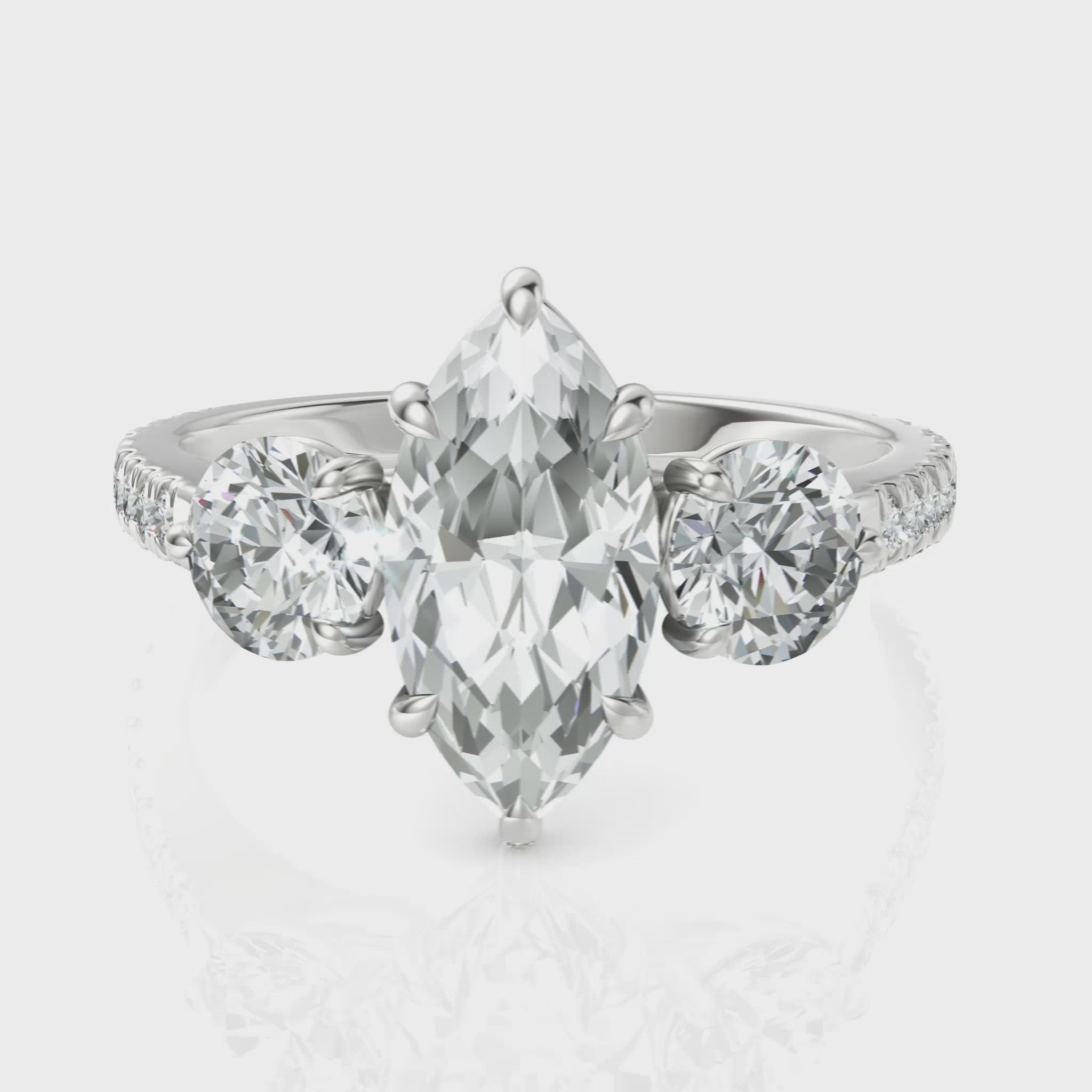 2.5CT Marquise Lab Diamond Three Stone Accent Engagement Ring