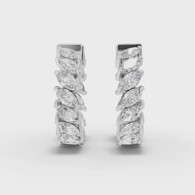 360 rotation of 2.85 CT marquise lab-grown diamond hoop earrings