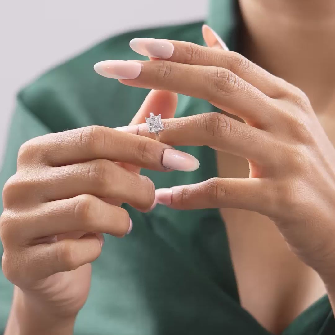 Model wearing 2.50 CT princess cut lab-grown diamond solitaire ring video clip