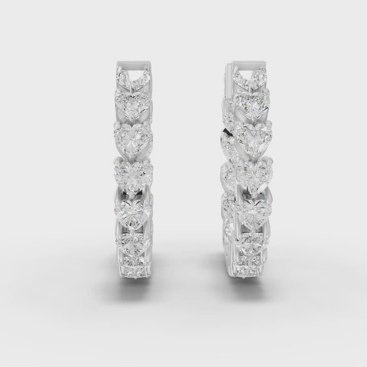 360 rotation of 2.68 CT heart lab-grown diamond hoop earrings