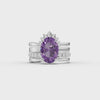 3.91 Ct Oval Amethyst With Side Band Lab Grown Diamond Bridal Set