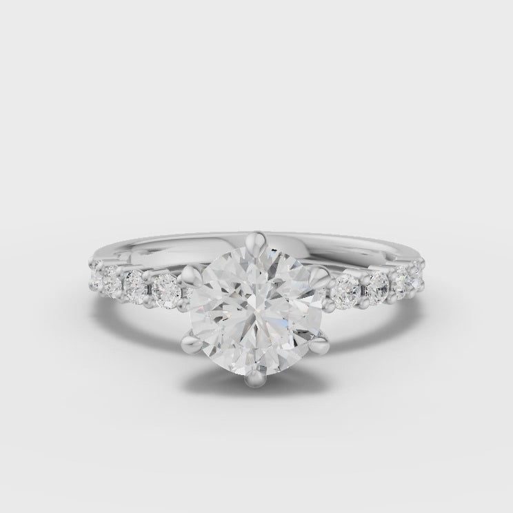 Round Cut Lab Diamond Solitaire Engagement Ring · Diamond Accent Band
