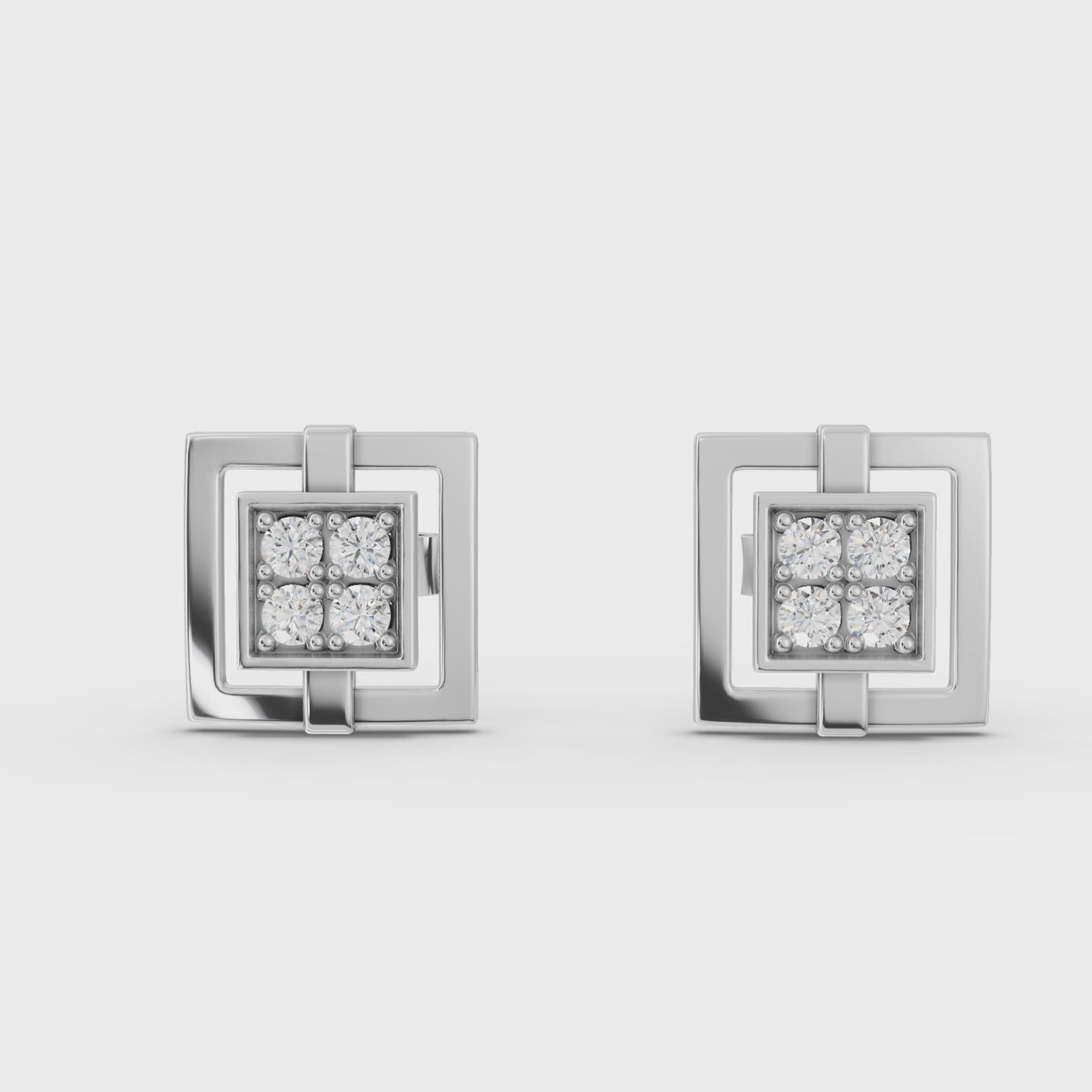 360 rotation of 0.24 CT lab-grown diamond square stud earrings
