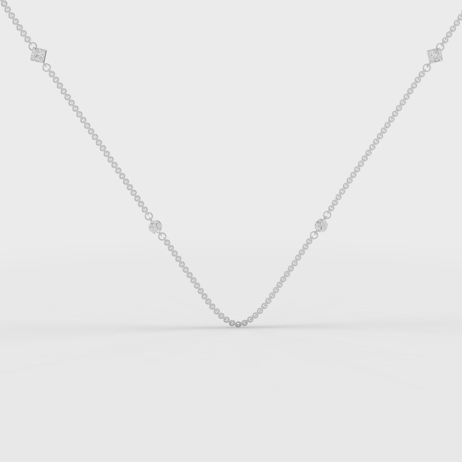 360 rotation of 0.56 CT lab-grown diamond round and princess cut necklace