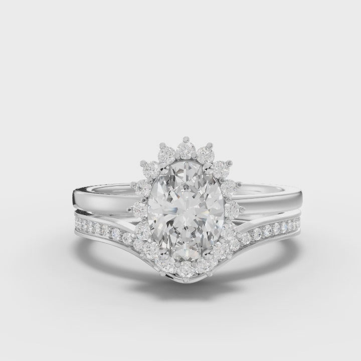 360 rotation of 1.03 CT oval lab-grown diamond halo twin ring