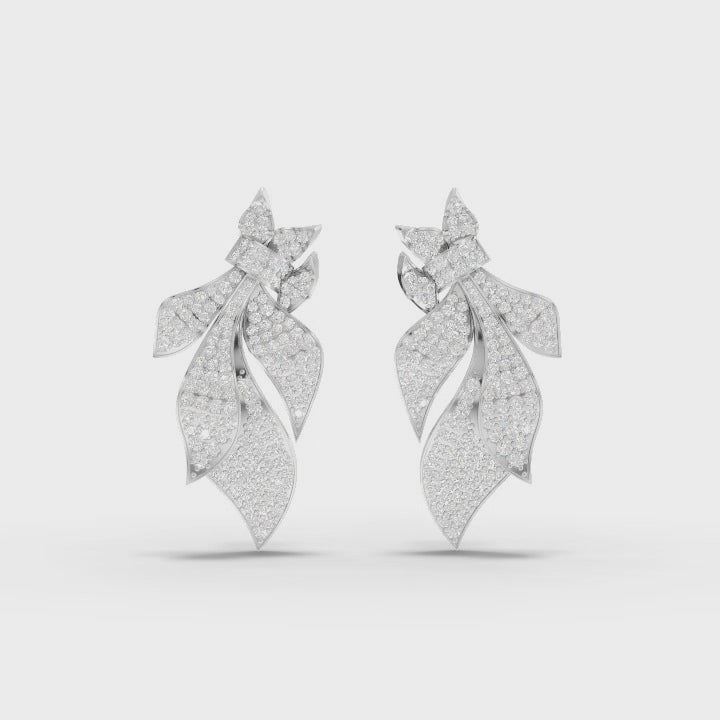 360° rotation video of leaf pavé earrings