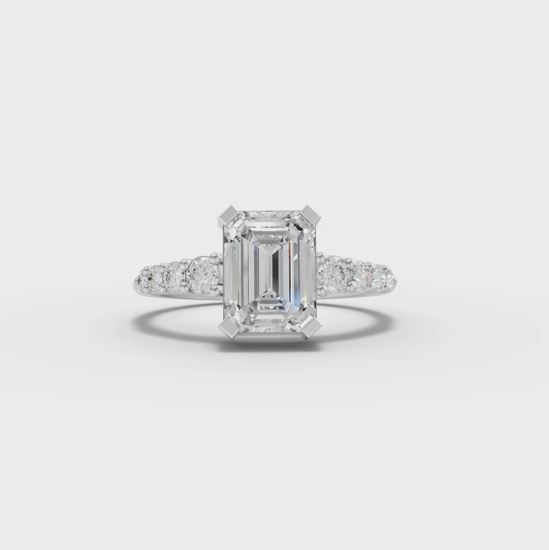 2.24 Ct Emerald Lab Grown Diamond Tapered Side Stone Ring