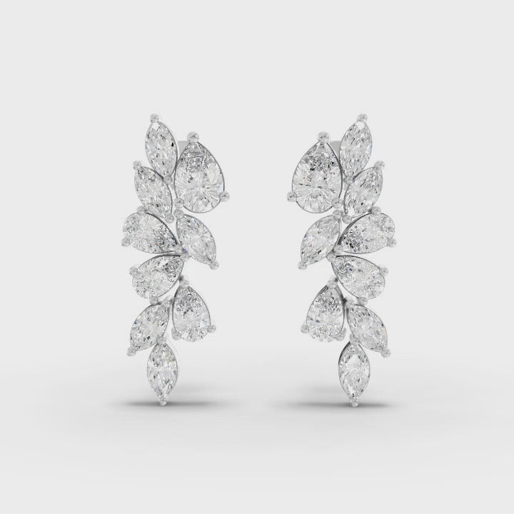 360° rotation video of leaf-inspired cascade earrings