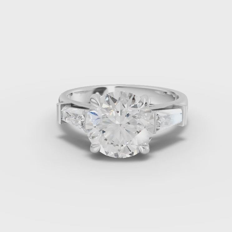 360 rotation of 3.25 CT round lab-grown diamond three stone ring