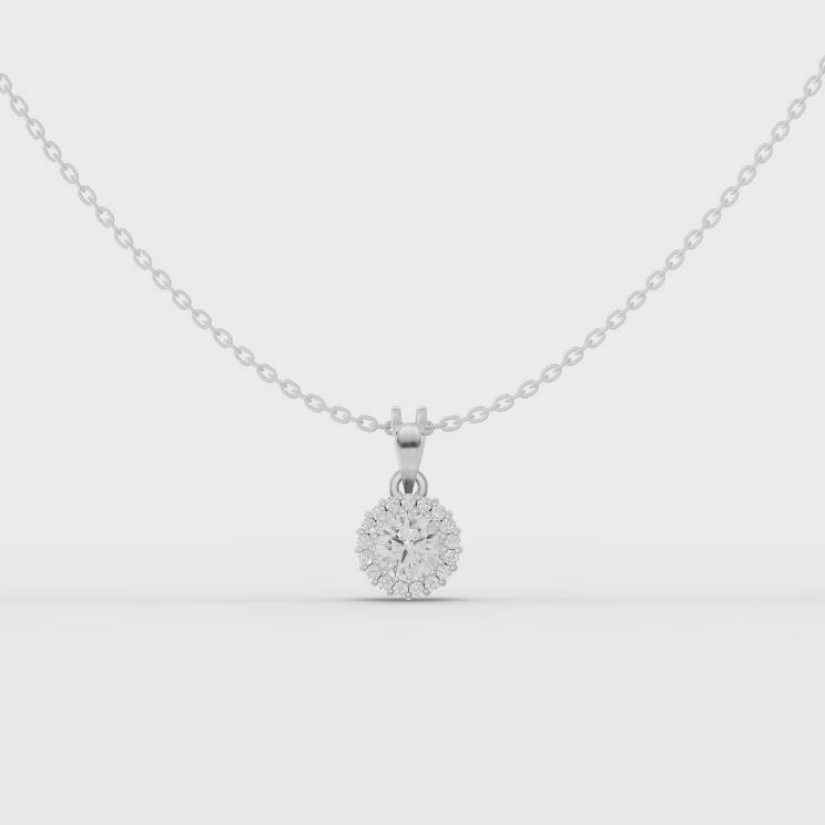 360 rotation of 1.5 CT lab-grown diamond round halo pendant