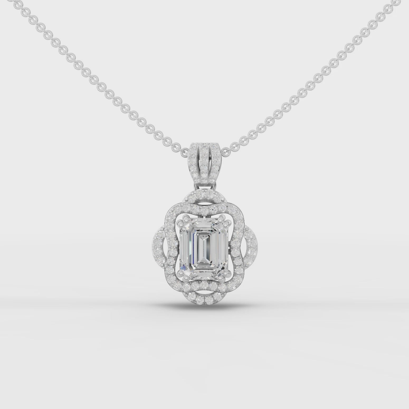 360 rotation of 3.00 CT emerald cut lab-grown diamond pendant