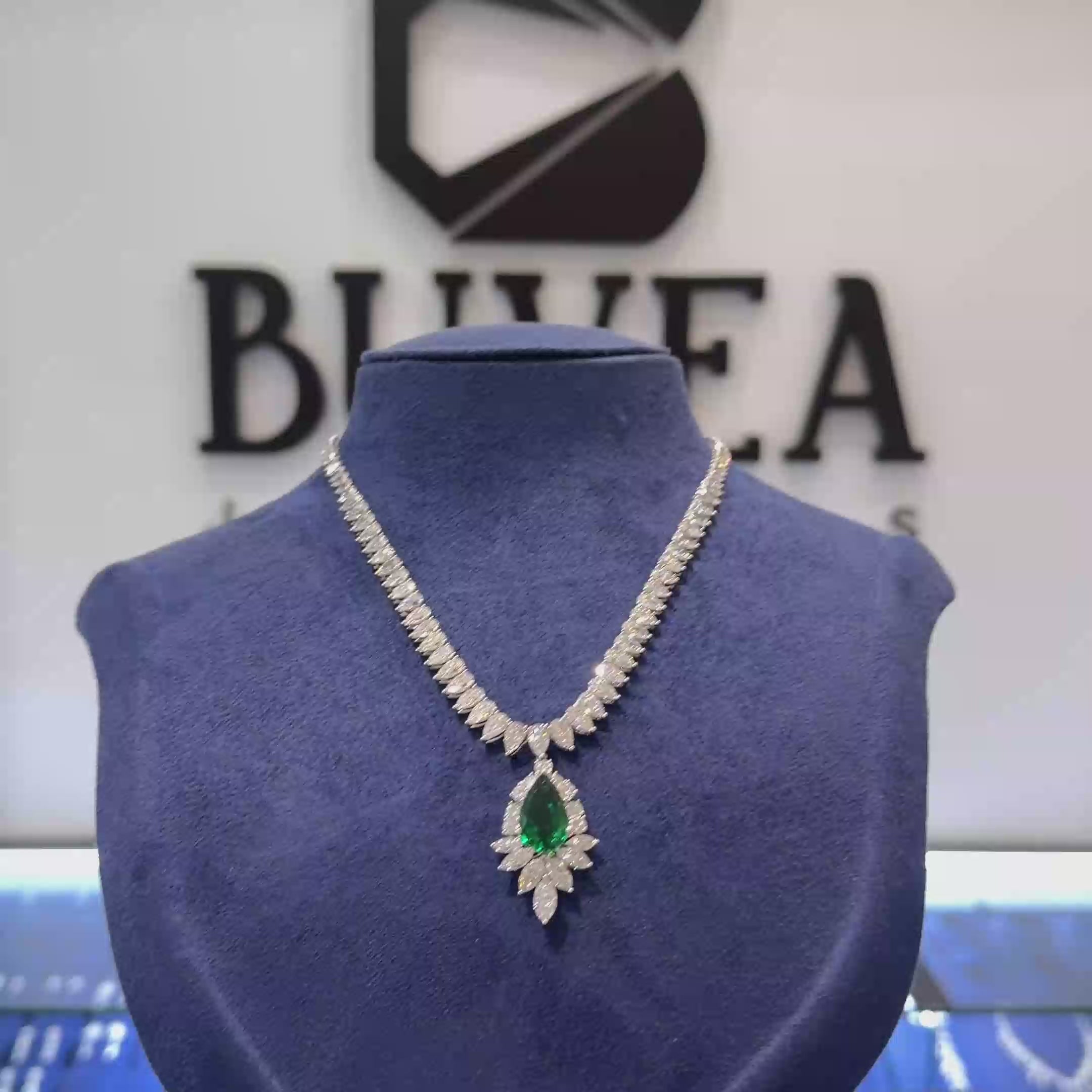 Lab-Grown Diamond Necklace with Emerald Pear Drop