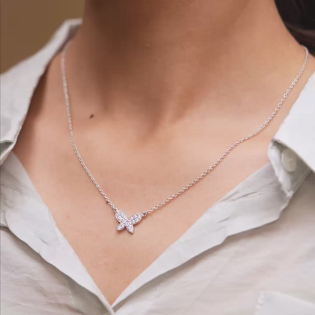 Pendant in motion demonstrating gemstone sparkle on model