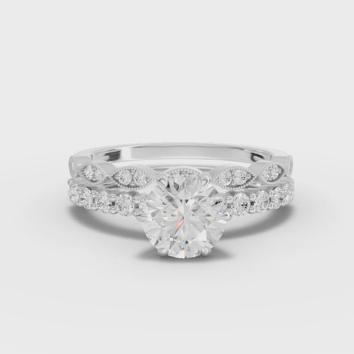 360 rotation of 1.50 CT round lab-grown diamond bridal set