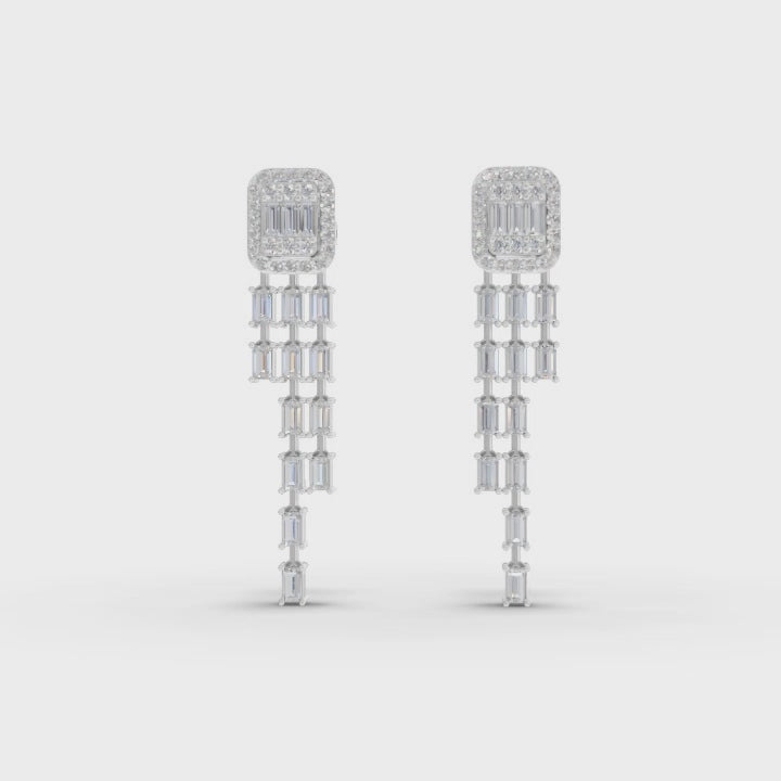 360° rotation video of cascade halo earrings