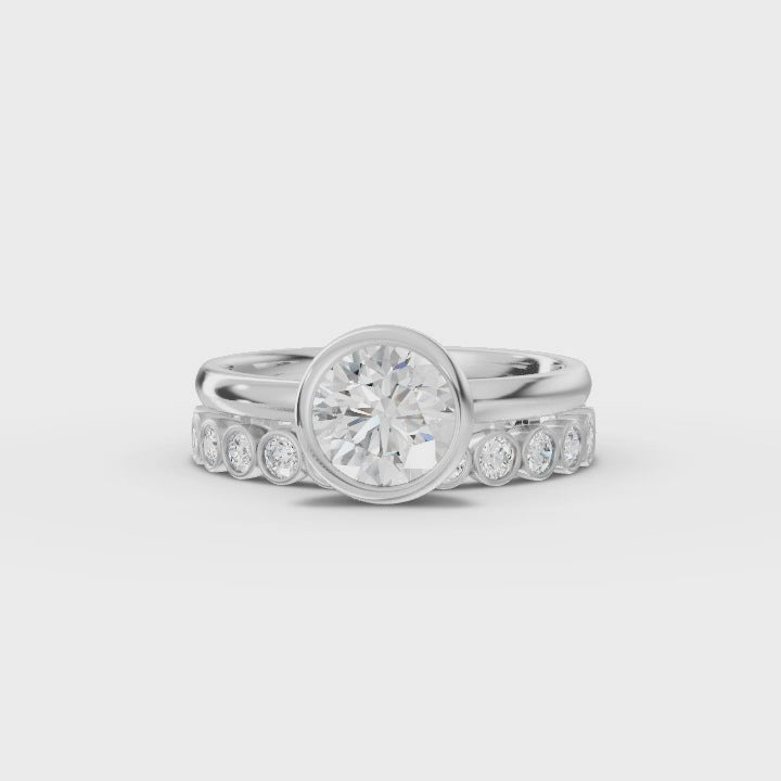 360 rotation of 1.84 CT round lab-grown diamond bezel ring