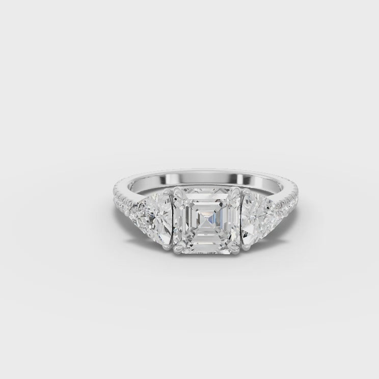 Asscher Cut Lab Diamond Three-Stone Engagement Ring · Trillion Side Stone