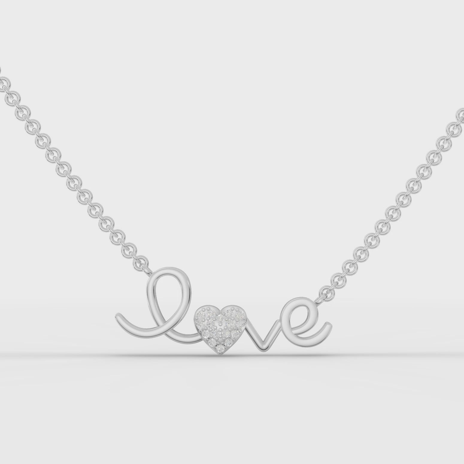 360° rotation video of love inscription pendant