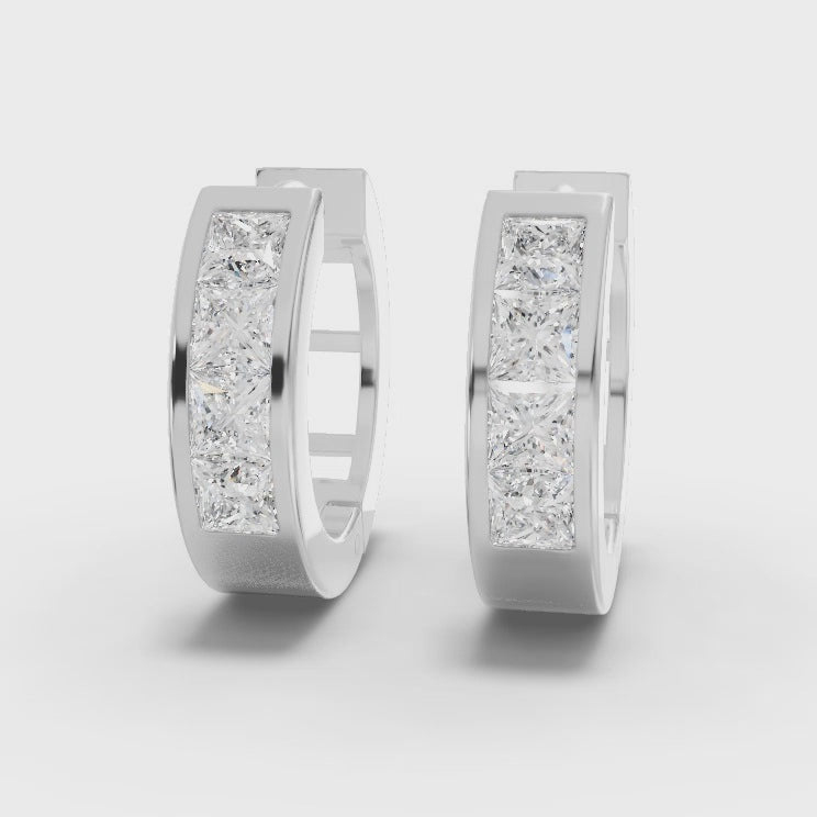 360 rotation of 1.35 CT lab-grown diamond channel set huggie earrings