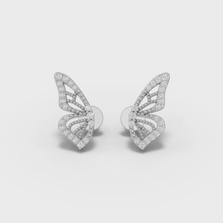 360° rotation video of butterfly diamond earrings