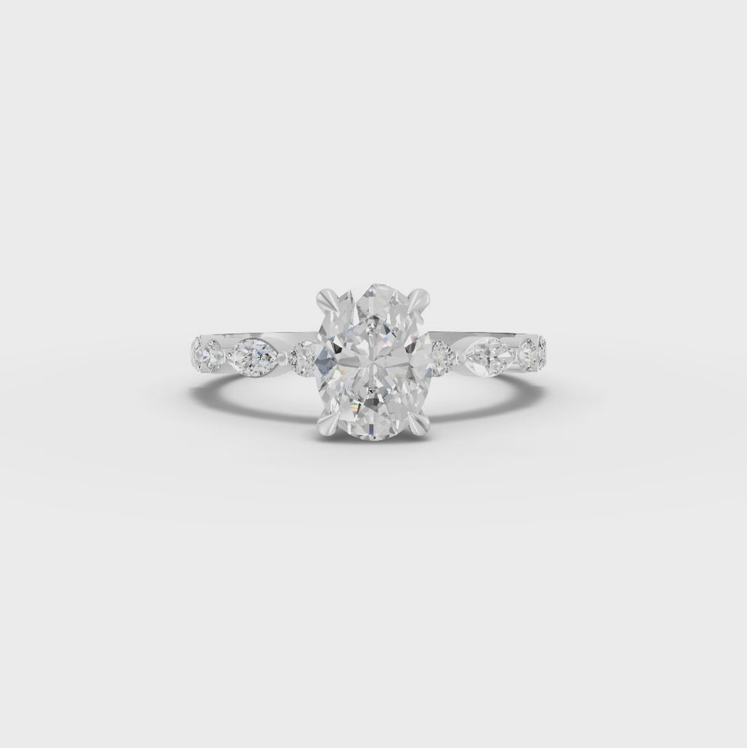 1.81 Ct Oval Lab Grown Diamond Ring with Accent Band