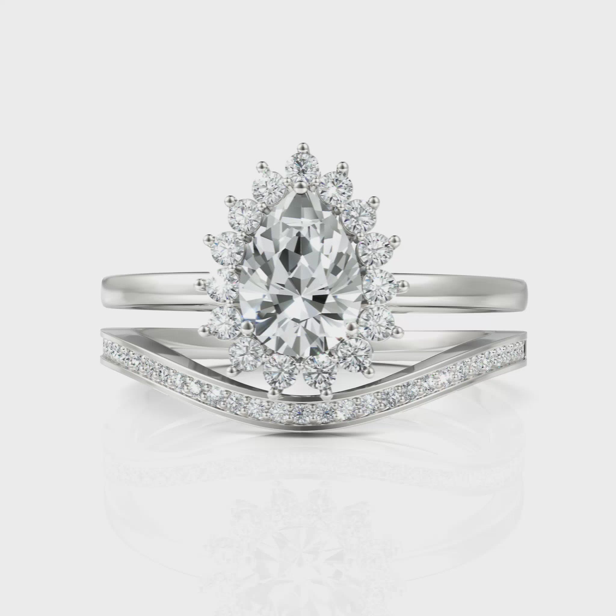 0.92CT Pear Lab Diamond Halo Twin Wedding Ring