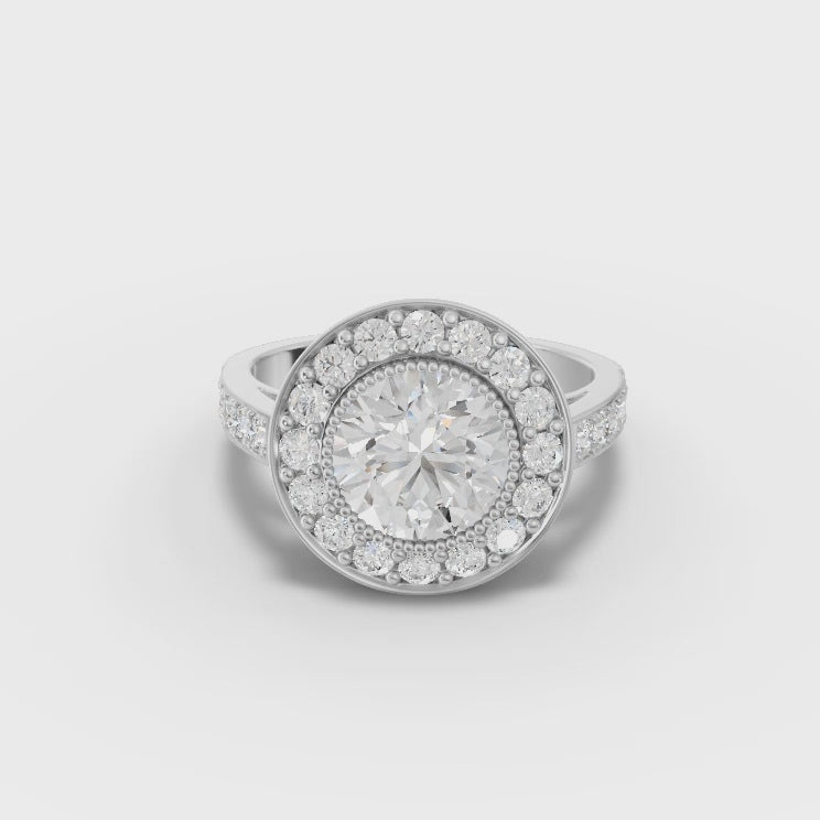 Round Lab Diamond Double Halo Engagement Ring · Pavé Band