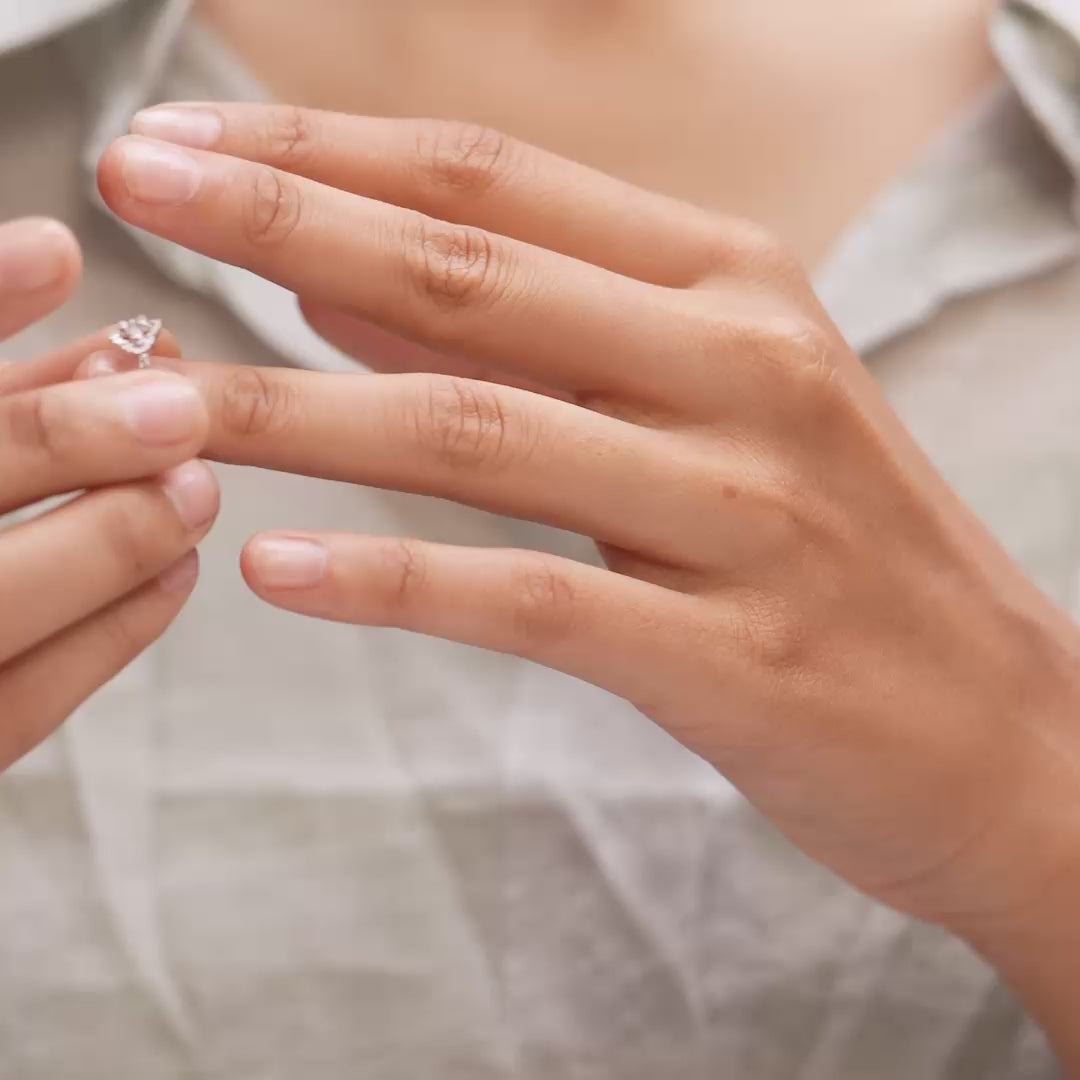 Model wearing 0.18 CT leaf flow lab-grown diamond ring video clip