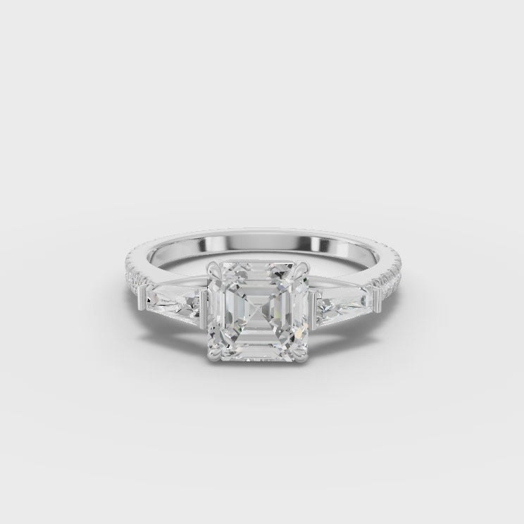 360 rotation of 1.47 CT emerald trinity lab-grown diamond ring