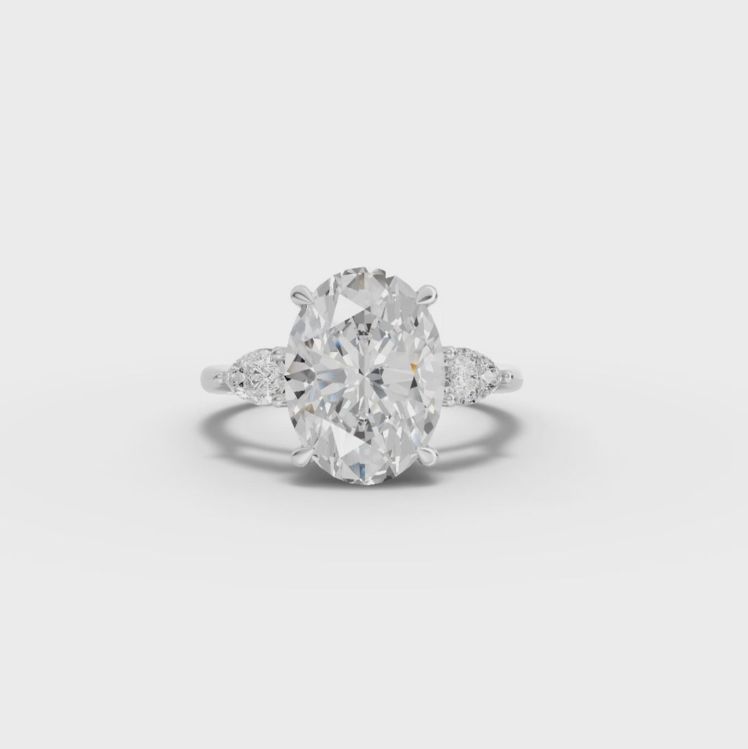 3.36 Ct Oval Three Stone Hidden Halo Engagement Ring
