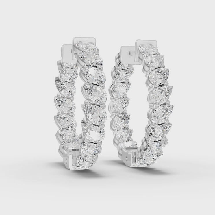 360 rotation of 2.96 CT pear lab-grown diamond hoop earrings