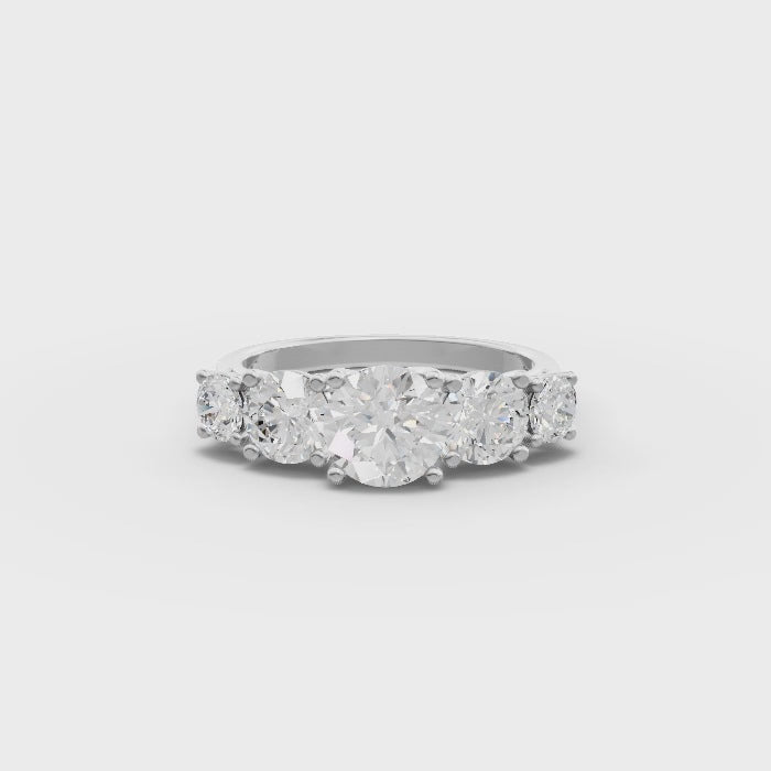 360 rotation of 2.44 CT round five stone lab-grown diamond ring