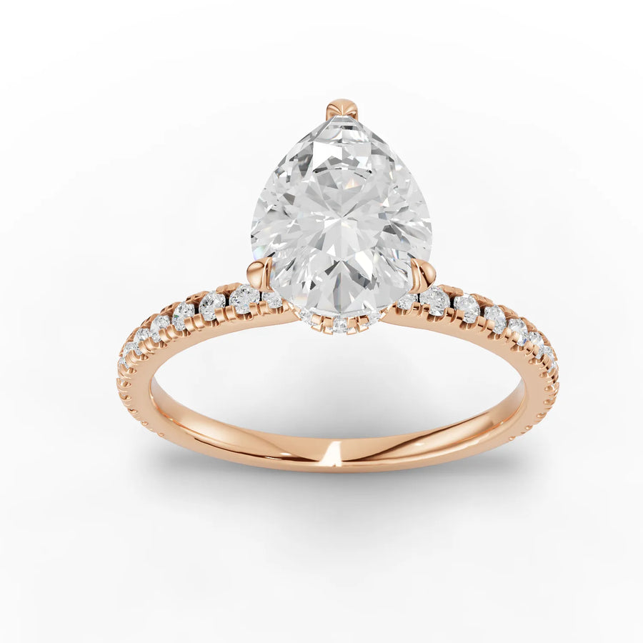 1.79 CT pear lab-grown diamond ring rose gold top view