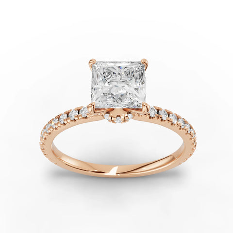 0.73 CT Princess Lab-Grown Diamond Ring with Diamond Band