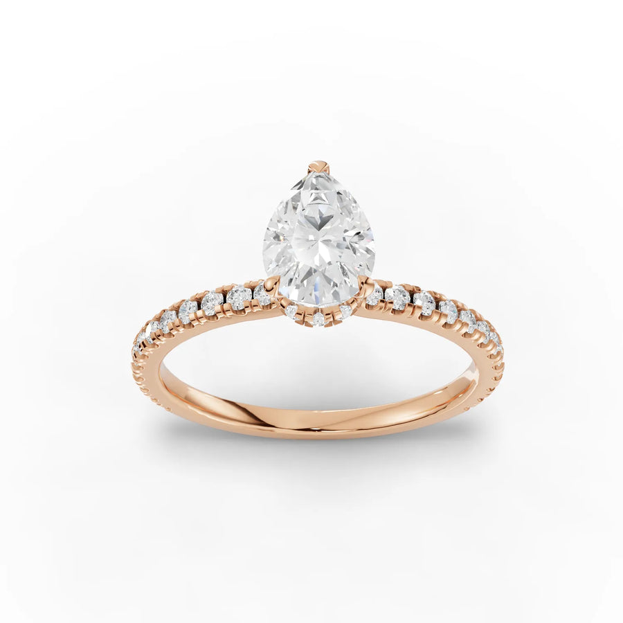 0.98 Ct Pear Hidden Halo Pavé Ring