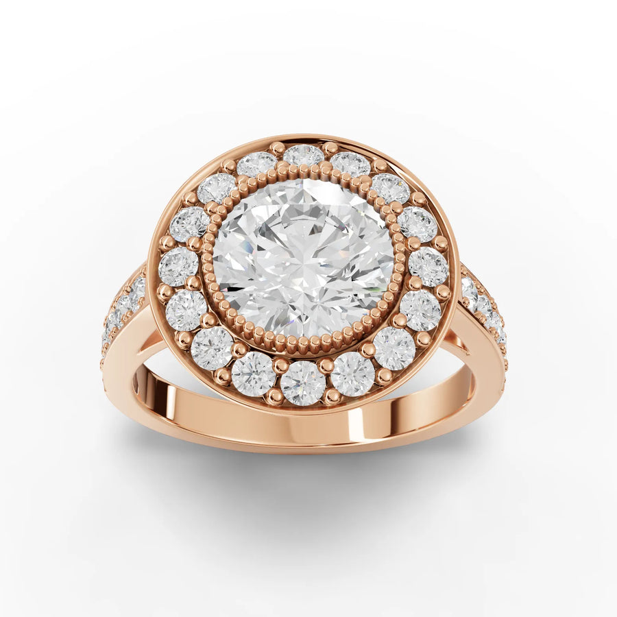 2.75 CT round lab-grown diamond ring rose gold top view
