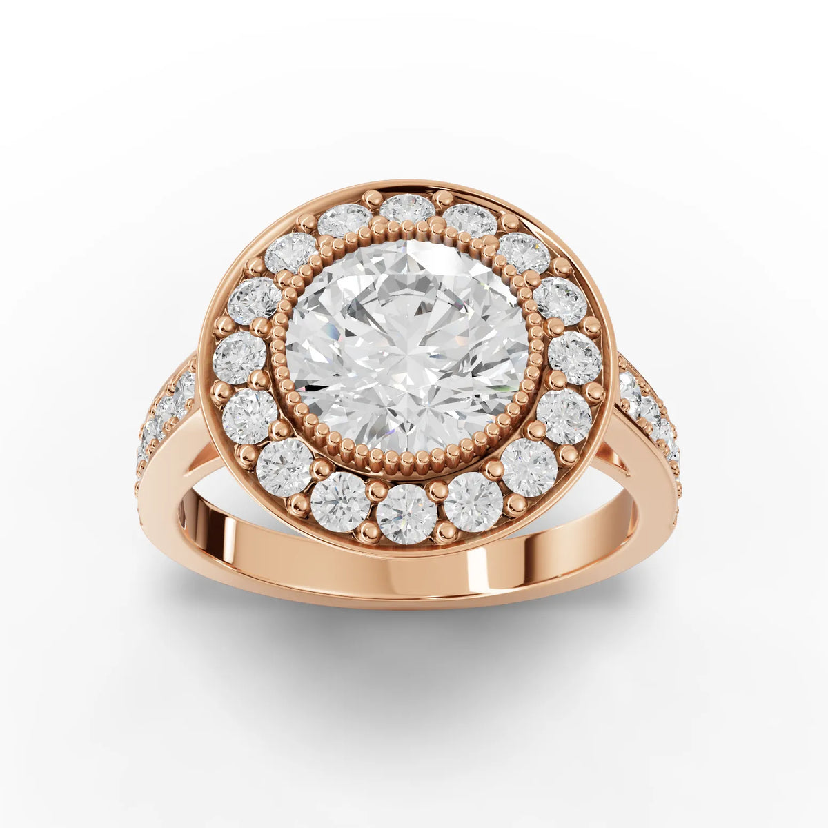 Round Lab Diamond Double Halo Engagement Ring · Pavé Band
