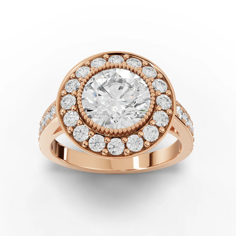 Round Lab Diamond Double Halo Engagement Ring · Pavé Band