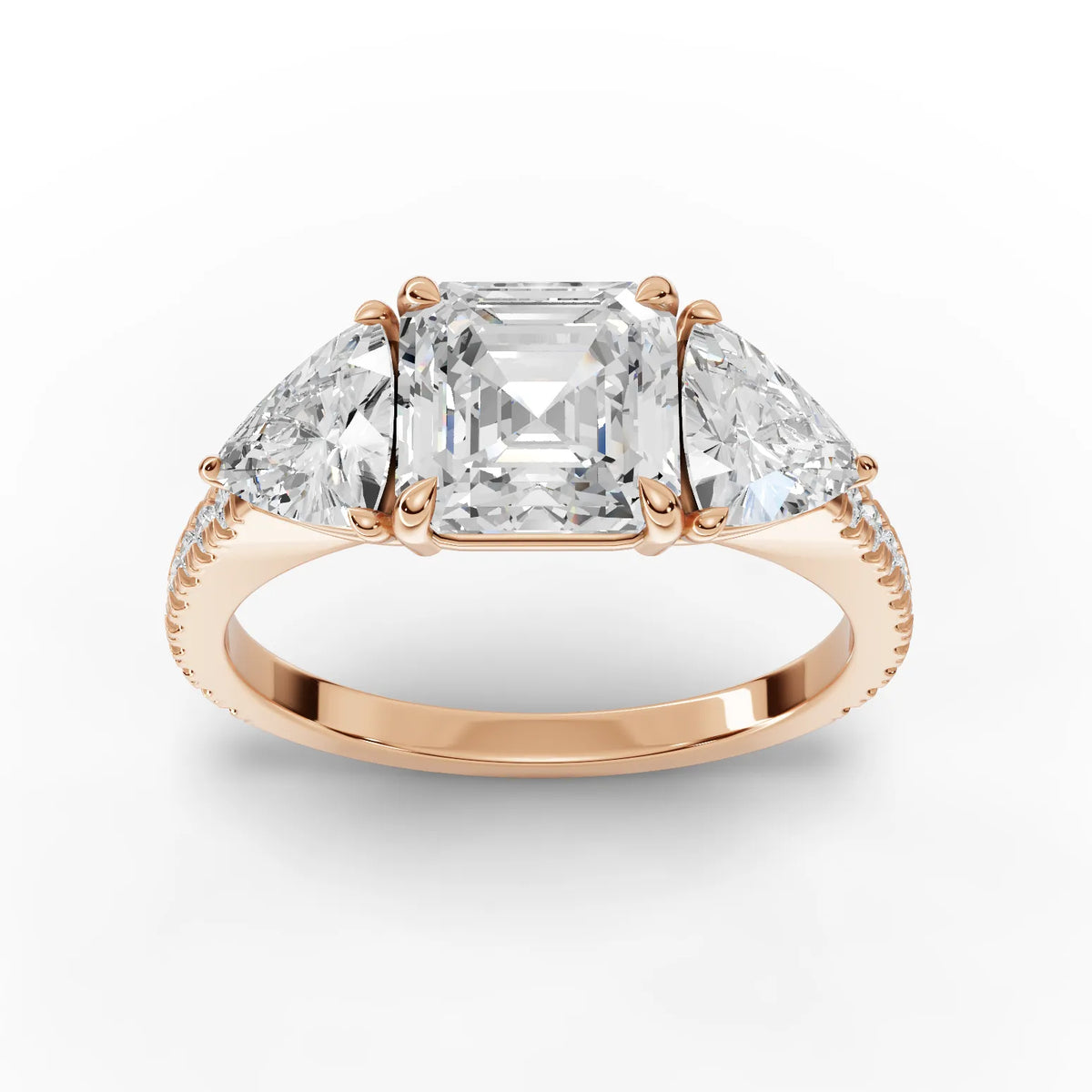 Asscher Cut Lab Diamond Three-Stone Engagement Ring · Trillion Side Stone