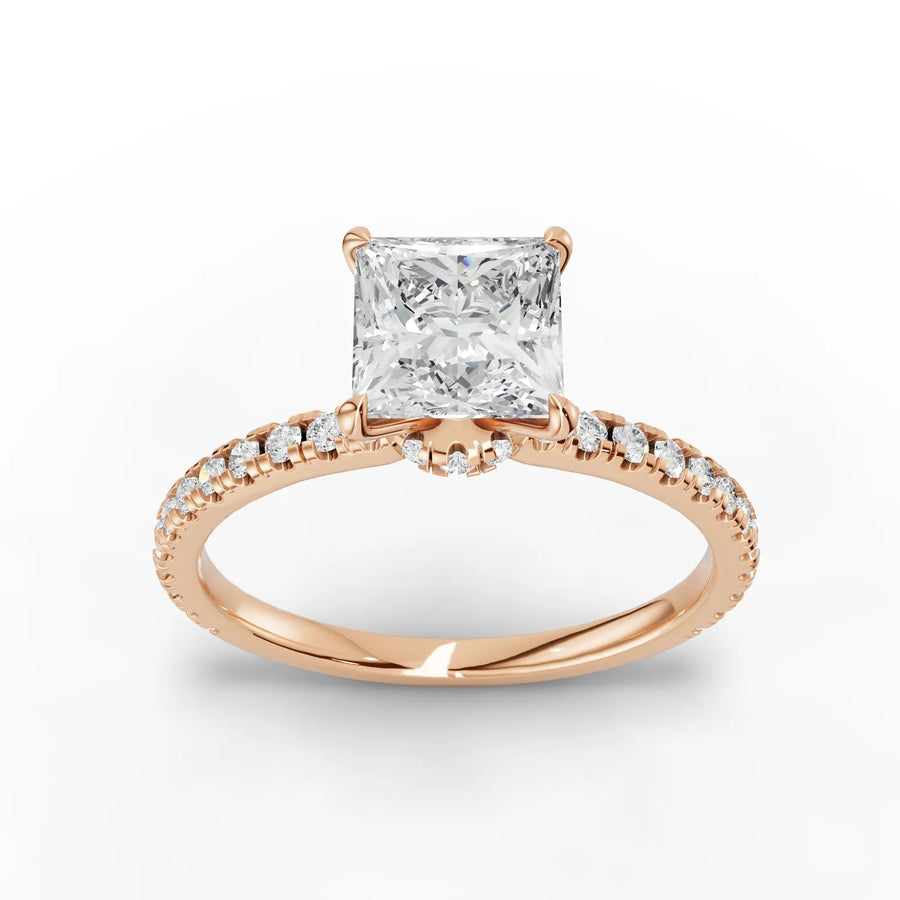 1.29 CT princess lab-grown diamond ring rose gold top view