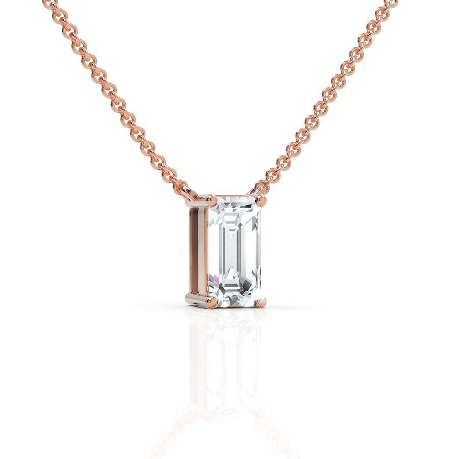 4 CT lab-grown emerald cut diamond pendant rose gold front view