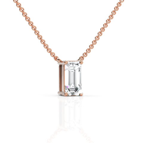 4 CT lab-grown emerald cut diamond pendant rose gold front view