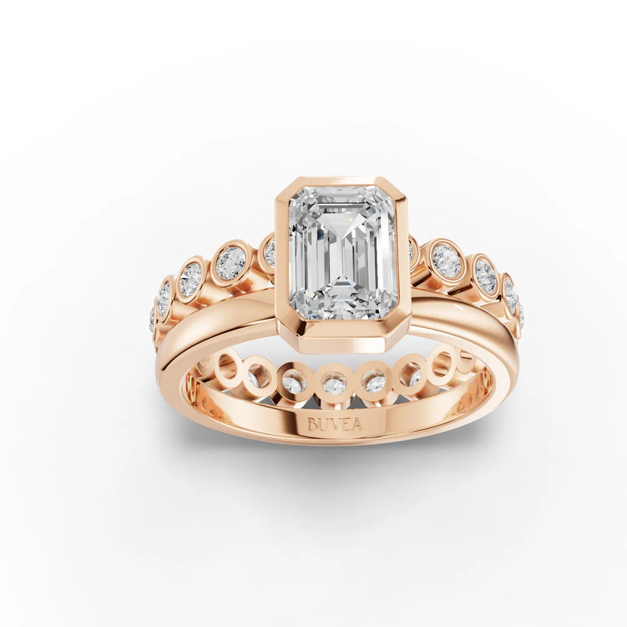 1.48 Ct Emerald Bezel Solitaire With Side Band Ring