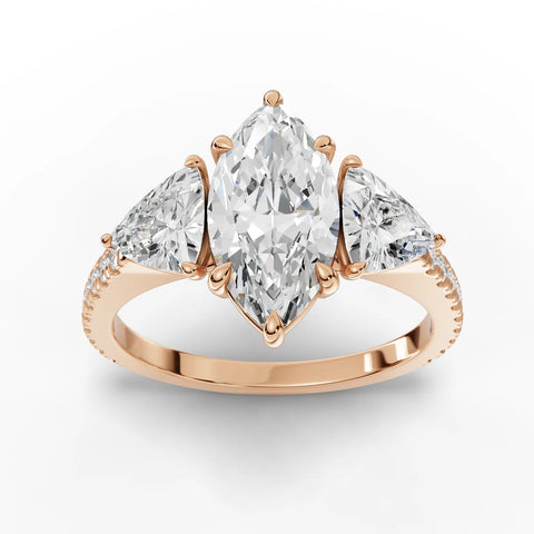 Marquise Cut Lab Diamond Three-Stone Engagement Ring · Trillion Side Stones