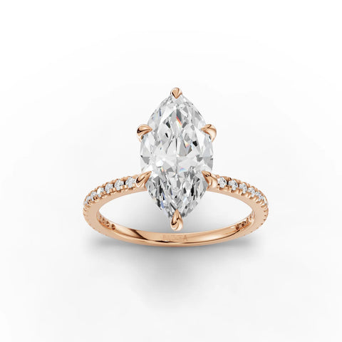Marquise cut lab-grown diamond ring rose gold top view